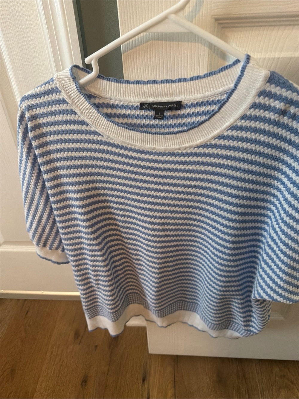 Adrianna Papell Light Blue and White Striped Knit Tee